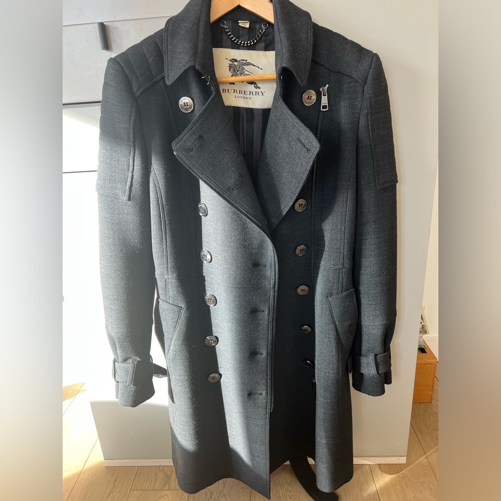 Burberry Double-Breasted Women’s Knee-Length Charcoal Button Belt Coat size 8/M - Picture 5 of 15